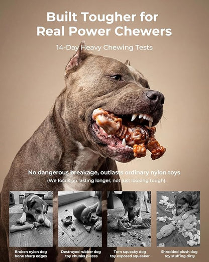 2 Pack Indestructible Dog Toys for Aggressive Chewers: Ultra-Dense Nylon, Bacon Flavor Chew Bones, Heavy Duty Tough Toys for Large Dogs 20-90 lbs, Long Lasting & Keep Them Busy