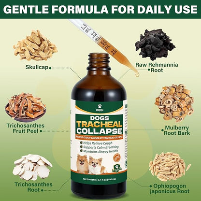 Dogs Tracheal Collapse Supplement, 4 FL OZ Trachea Cough Elixir, Dog Cough Relief for Dry Cough Goose Honk & Smooth Breathing, Natural Herbs Respiratory Support Drops - Bacon Flavor