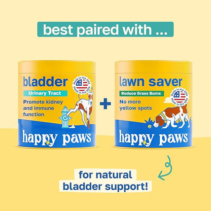 Happy Paws Bladder Supplement, Dog Urinary Tract Supplements & Kidney Support with Cranberry & Antioxidants, Soft Chews for All Breeds & Ages, Vegan Chicken Flavor, (100 Chews)