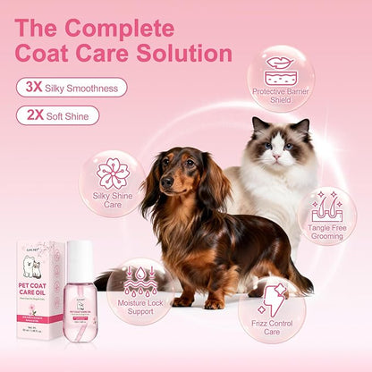 Pet Coat Care Oil, Cherry Blossom & Squalane Extract | Luster Enhancing Elixir, Radiant Shine & Protective Coating; Professional Silk Gloss Finish for Dull Coats, Non-Greasy, Dogs Cats, 1.69 fl. oz