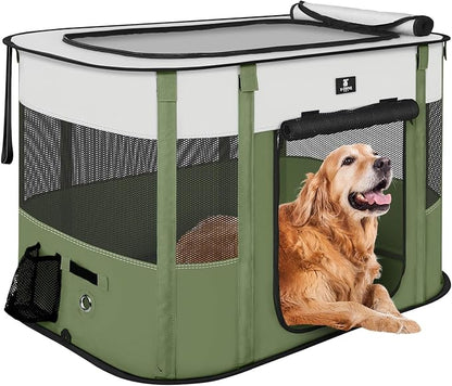 X-ZONE PET Dog Playpen, Puppy Cat Play Pen Portable Foldable Indoor/Outdoor Tent Crate Cage, Portable Pet Crate Large Size Green 45"