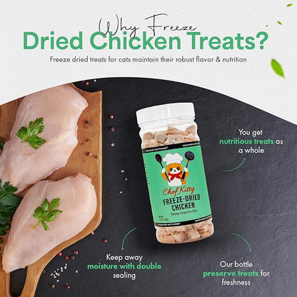 Freeze Dried Chicken Cat Treats | Healthy Dog Food Toppers 100% Human Grade | Single Ingredient, Grain Free Chicken Dog Treats | Inspected & Tested in USA | No Additives or Preservatives, 7.7 oz
