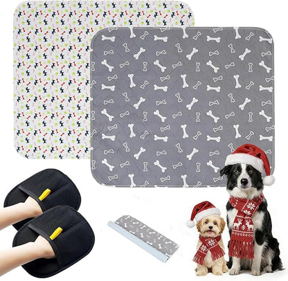2PC Puppy Pads with Pheromones, Washable Puppy Pee Pads for Dogs Reusable Puppy Pads for Dogs and Cats - Leak & Odor Proof, Non-Slip Base Training Pads for Home & Travel(with Pet Hair Removal Gloves)