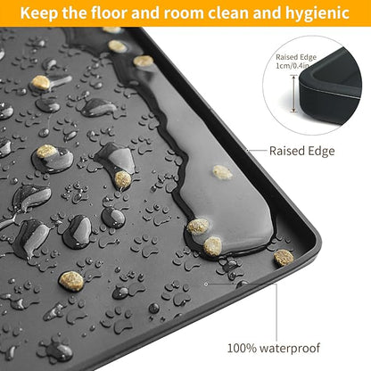 Ptlom Pet Placemat for Dog and Cat, Mat for Prevent Food and Water Overflow, Suitable for Small, Medium and Big Pet, 18" 12", Black, Silicone