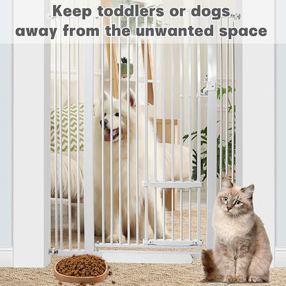 SHYUJAJIE 55 Inch Extra Tall Pet Gate with Small Cat Door, 29.55"-40.55" Adjustable Wide Dog Gate, Tall Cats Gates for Doorway, Stairs, House(White)