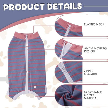 Dog Recovery Suit, Puppy Surgical Pajamas Bodysuit for Dogs Cats After Spay Neuter Surgery Abdominal Wound Bandages, Striped Onesie Pant for Shedding Skin Disease, Anti-Licking Cone Alternative XS