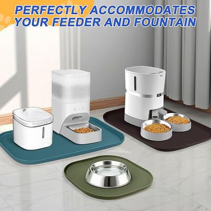 SMILOOL Silicone Pet Feeding Mat with Raised Edge for Food and Water, Dog Bowl Mats, Cat Bowls Placemat with High Lip for Floor Waterproof, Rubber Tray for Cats and Dogs 22 x 14 x0.8 Navy Blue