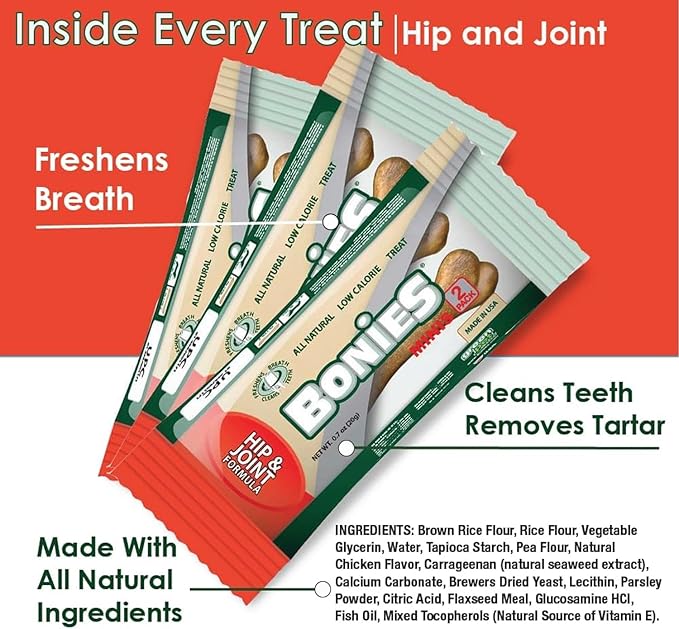 Bonies Natural Hip & Joint Formula Large-Sized Single Bone, Glucosamine & Omega Fatty Acids, Fresh Breath, Clean Teeth, Low Calories, Chicken Flavor, [Large Dog], 1 Bone