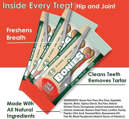 Bonies Natural Hip & Joint Formula Large-Sized Single Bone, Glucosamine & Omega Fatty Acids, Fresh Breath, Clean Teeth, Low Calories, Chicken Flavor, [Large Dog], 1 Bone
