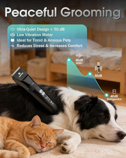 M&M STAR Dog Grooming Kit, Low Noise Dog Clippers, 2-Speed IPX7 Waterproof, Rechargeable Cordless Pet Hair Clippers Trimmer Shaver with LED Display for Small Large Dogs Cats, Black