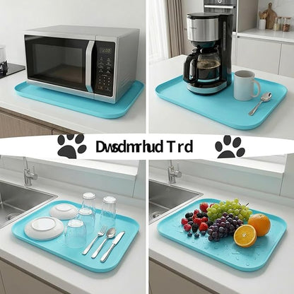 BLESWIN Non-Slip Silicone Dog Food Mat for Food and Water, 18" x 12" Raised Edge Pet Feeding Mat - Waterproof Dog Bowl Mat Easy Clean for Floor Protector,Blue