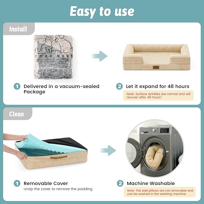 Cooling Dog Bed for Large Medium Size Dogs, Q-Max >0.4 Summer Cool Orthopedic Foam Pet Sofa Bed with Sides, Bolster Anti-Slip Couch with Washable Removable Cover, L 36x27x6.5 inch, Beige