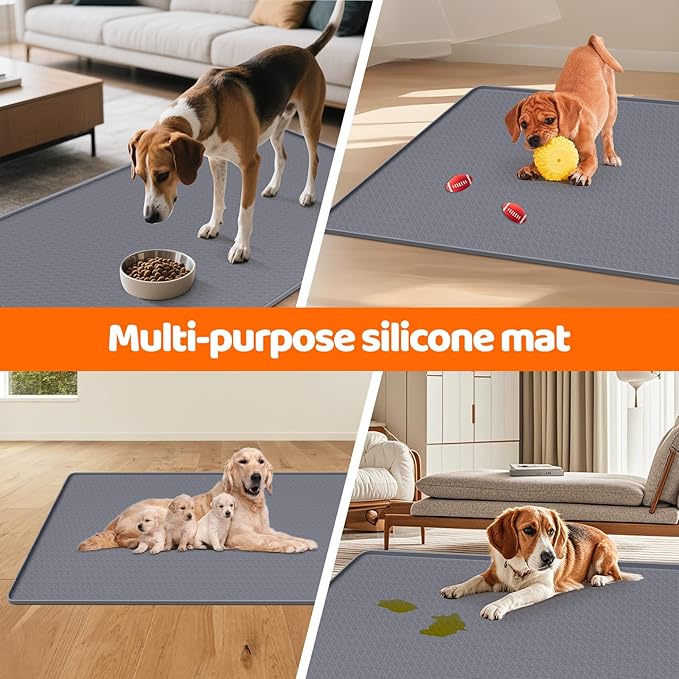 Pee Pads for Dogs, 51" x 25.6" Extra Large Reusable Dog Silicone Mat for Floor Protector, Washable Non-Slip Dog Training Pads for Potty Training (Grey)