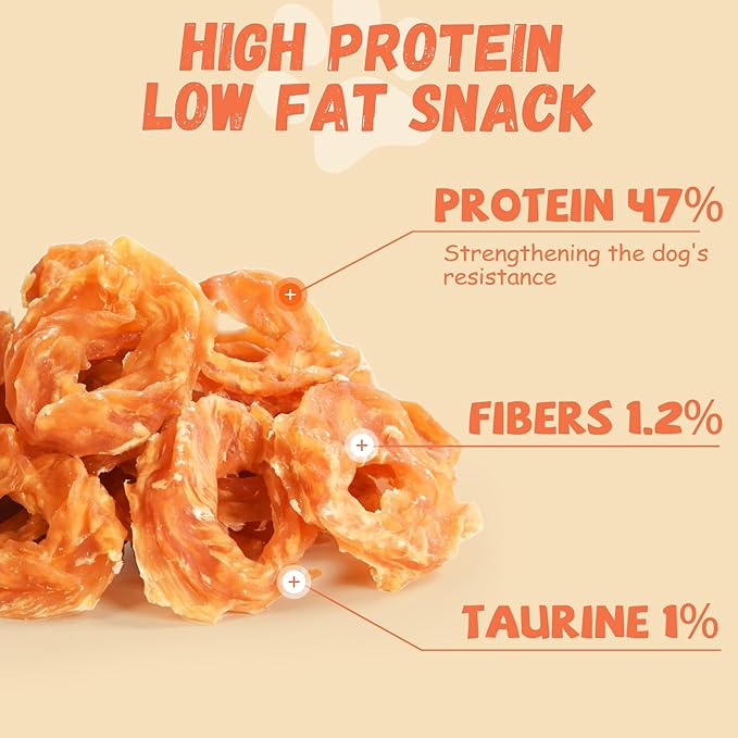 Pawmate Dog Treats Chicken Jerky Rings, Rawhide-Free Grain-Free Real Dried Tenders Natural Chicken Breast Dog Chewy Training Snacks for Small Medium Large Dogs Large Pack, 10.6 oz