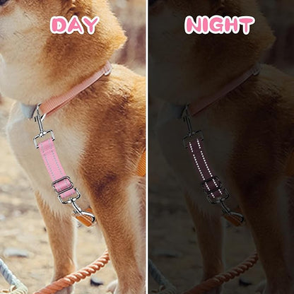 YUEPET Dog Safety Collar Clips 2 Pack Adjustable Prong Collar Backup Clips Reflective Double Ended Backup Clasp Leash Connector for Dog Harness to Collar Safety Clip(Pink+Purple)