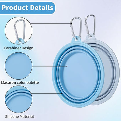 SLSON Collapsible Dog Bowl, 2Pack Macaron Color Pet Travel Bowls Silicone Foldable Water Feeder Dish for Small to Large Dogs Cat Walking Hiking Camping (Macaron Blue and Light Grey, Medium)