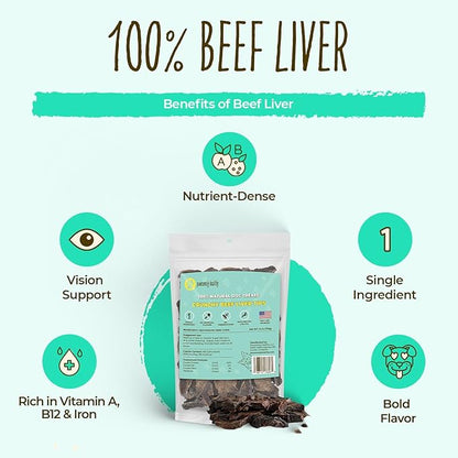 Pawsomely Healthy Crunchy Beef Liver Tips for Dogs – Natural Single-Ingredient Air-Dried Treat, High-Protein & Grain-Free, Made in USA - 6 oz