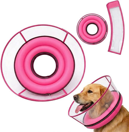 2-in-1 Soft Inflatable Dog Cone Collar Alternative with Enhanced Anti-Licking Guard Shield, Dog Collar After Surgery, Adjustable Recovery Cones for Large Medium Small Dogs and Cats(Pink, XL)