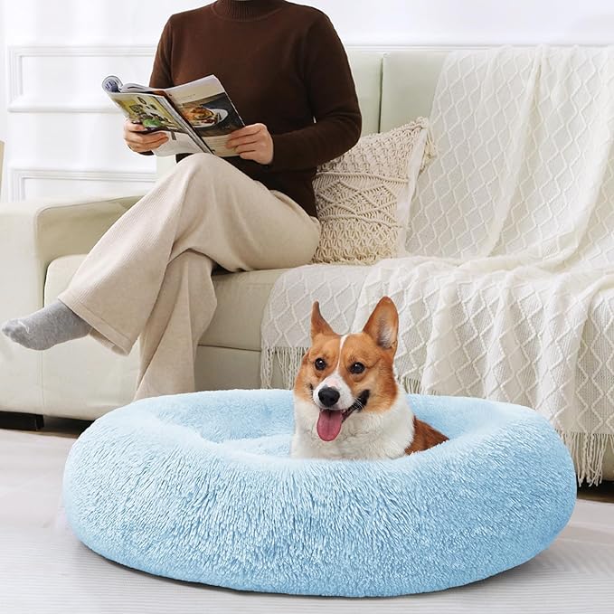 JOLLYVOGUE Dog Beds Large Sized Dog, 36 inches Calming Soft Anti-Anxiety Donut Dogs Bed, Washable Round Fluffy Cushion for Large Pets, Fits up to 80 lbs Pets