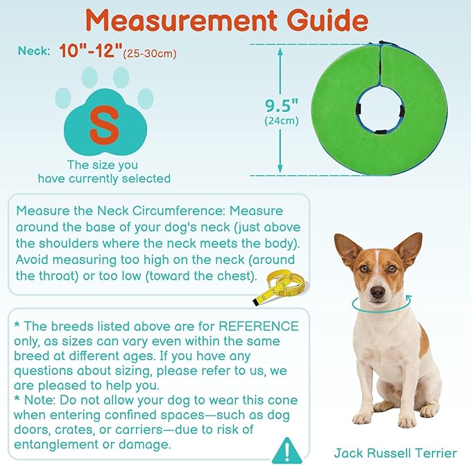 Sponge Dog Cone After Surgery, No Inflation Required Dog Donut Collar to Stop Licking, Inflatable Cone Alternatives for Medium Pets, Soft Recovery Collar with Protective Shield (Green Blue, S)