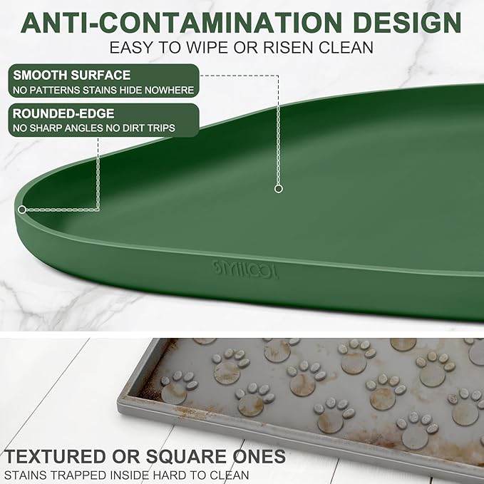 SMILOOL Small Silicone Pet Food Mat with Raised Edge for Food and Water Bowl, Square Dog Feeding Mats, Cat Food Trays for Floor Waterproof, Rubber Tray for Dogs and Cats, 12 x 12 x 0.7 Dark Olive