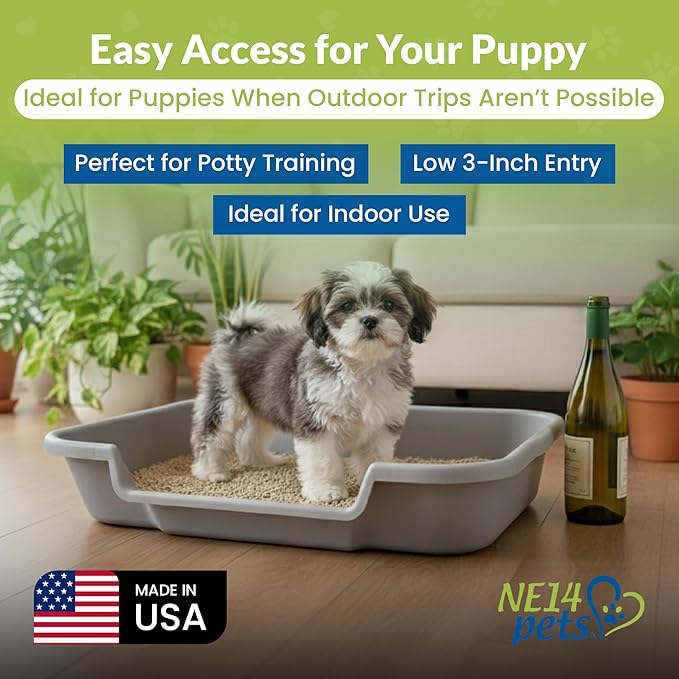 Puppy Pan Indoor Litter Box Training Starter Kit, Misty Gray Large Pan with Natural Pine Litter, Extra Long Litter Scoop and Training Guide