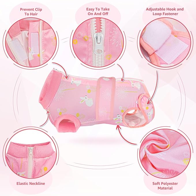 Lukovee Recovery Suit for Dogs, Zipper On Recovery Suit for Female Male Dog, Onesie Abdominal Wounds Cone E-Collar Alternative Prevent Licking Spay Recovery Suit (Large, A-Pink)