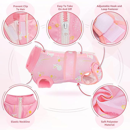 Lukovee Recovery Suit for Dogs, Zipper On Recovery Suit for Female Male Dog, Onesie Abdominal Wounds Cone E-Collar Alternative Prevent Licking Spay Recovery Suit (Large, A-Pink)