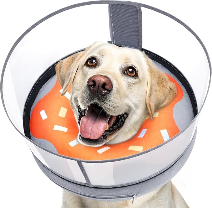 Inflatable Dog Cone with Transparent Shield, Protective Dog Donut Collar After Surgery to Stop Licking, Soft Donut Cone for Medium Pets, Adjustable Recovery Collar with Buckle Visibility