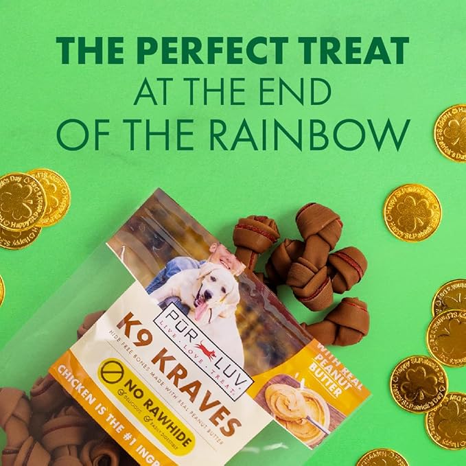 Pur Luv Dog Treats, K9 Kraves Rawhide Free Bone Dog Treat, Peanut Butter Flavor, Made with Real Peanut Butter and Chicken, 20 Count, Healthy, Easily Digestible, Long-Lasting, High Protein