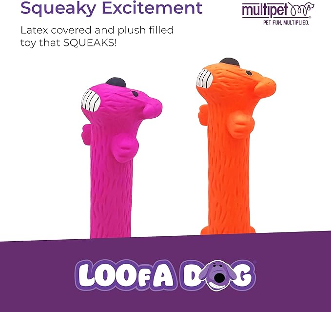 Multipet Original Loofa Latex Dog Toy - Squeaky Toy for All Dogs - Easy-to-Clean Squeaky Toys - Latex Dog Toys for Playing (1 Count, 6”, Random Color Surprise)