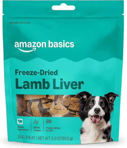 Amazon Basics Freeze-Dried Raw Single Ingredient Dog Treats, Lamb Liver, High Protein, Healthy Training Treats or Meal Topper for all Dogs, Grain-Free, 3.3oz (Previously Wag)