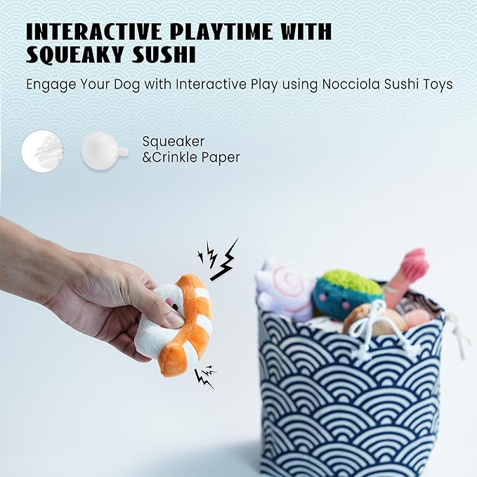 Nocciola 10 PC Sushi Squeaky Small Dog Toys, Cute Stuffed Puppy Toys with Bag, Plush Dog Squeaky Toy for Small Medium to Keep Them Busy