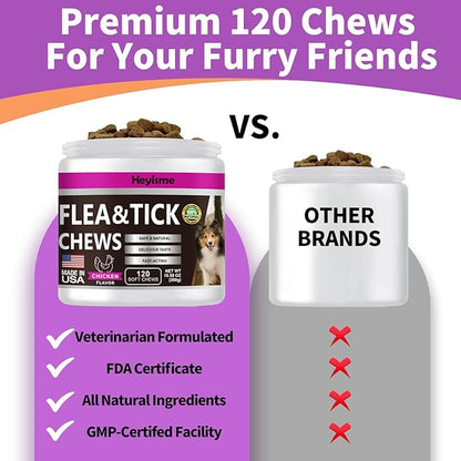 Flea and Tick Prevention for Dogs Chewables, Natural Dog Flea and Tick Control Supplement, Flea Treatment for Dogs, Oral Flea and Tick Chews Treats for All Breeds and Ages (Chicken, 120 Chews)