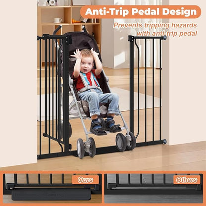 34" Extra Tall Baby Gate for Stairs, Auto Close Stroller Friendly Dog Gate Indoor for Doorways, Pressure Mounted 29"-45" Wide Baby Gate, Easy Walk Through Gate for Children & Pets, Black
