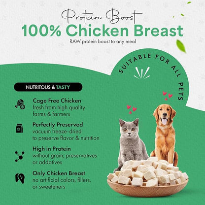 Freeze Dried Chicken Cat Treats | Healthy Dog Food Toppers 100% Human Grade | Single Ingredient, Grain Free Chicken Dog Treats | Inspected & Tested in USA | No Additives or Preservatives, 7.7 oz