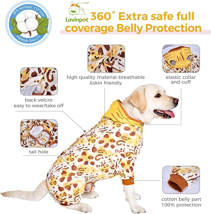 LovinPet Dog Recovery Suit for Large Medium Dogs - Dog's Bodysuit Wound Protective Surgical,E-Collar Alternative Recovery Bodysuit for Abdominal Wounds After Surgery Anti-Licking,Tiger,Yellow,M