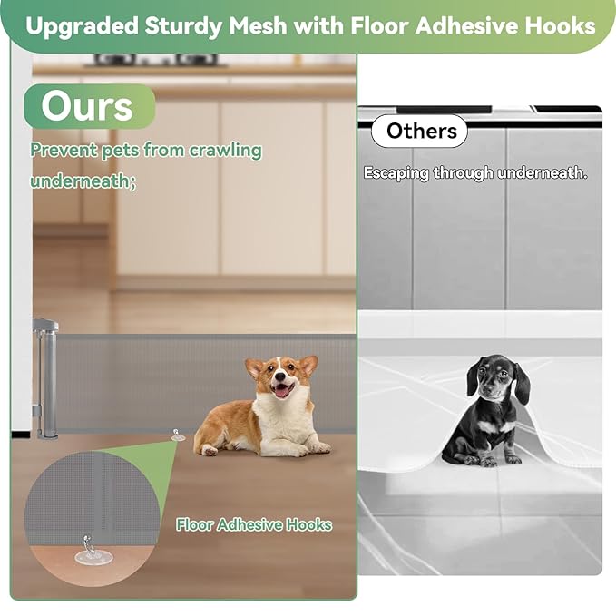 14" Tall Short Dog Gate to Step Over, Retractable Mesh Pet Door for Small Puppy, Extended up to 55" Wide for Indoor Stairs Doorways and Hallway - Grey