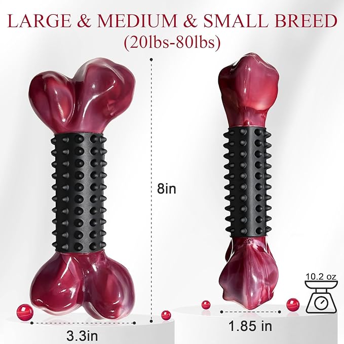 Apasiri 3-Pack Tough Dog Toys for Aggressive Chewers: Bacon Flavored Long Lasting Dog Bones for Large Dogs, Heavy Duty Nylon & Rubber Dog Chew Toys to Keep Them Busy, Medium & Large Breed, Black