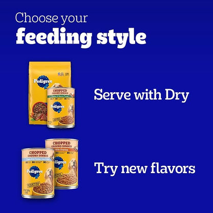 Pedigree Chopped Ground Dinner Adult Soft Wet Dog Food Turkey & Bacon Dinner, Canned Dog Food, 13.2 oz. Cans, 12 Count