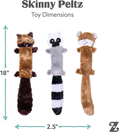 ZippyPaws Skinny Peltz - No Stuffing Dog Toy Pack to Keep Them Busy, for Medium and Large Dogs, Squeaky Pet Toys, Unstuffed Chew Toys, Soft Plush Variety Pack, Chipmunk, Lemur, and Monkey - 18"