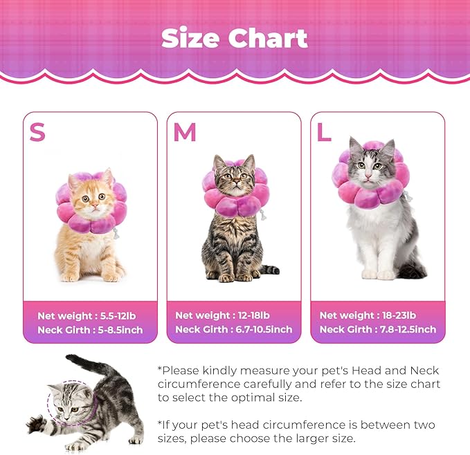 Flower Cat Cone, Uadonile Adjustable Cat Cone Collar, Soft Dog Elizabethan Collar Recovery E Collar After Surgery, Recovery E-Collar for Kittens/Puppies and Cats Recovery(Tie-dye Rose Purple, S)