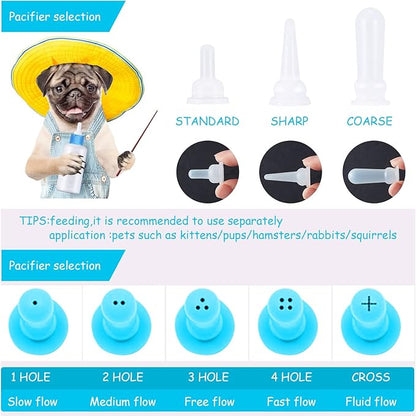 Tondiamo 17 Pcs Kitten Bottle Feeding Kit Puppy Bottles for Nursing Puppy Milk, Replacement Nipples Cleaning Brushes Bottle Opening Needles for Newborn Pet Cat Dog Rabbit Goat