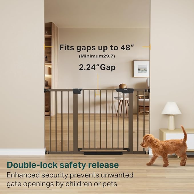 Cumbor Extra Wide Baby & Pet Gate Set, 29.7-48" & 36.6-59" Gates with Dual-Lock, Auto-Close, One-Hand Operation for Stairs, Hallways & Doorways