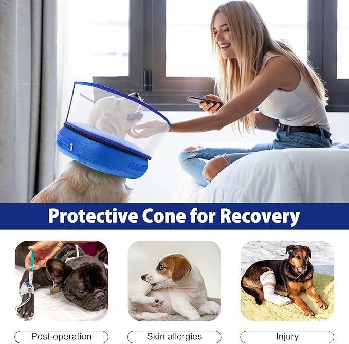 BARKLESS Inflatable Dog Cone, Soft Dog Donut Collar After Surgery, 2-in-1 Inflatable Collar with Detachable Anti-Licking Shield, Patented Donut Cone for Large Breeds to Stop Licking Wounds