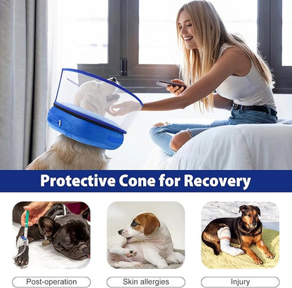 BARKLESS Inflatable Dog Cone, Soft Dog Donut Collar After Surgery, 2-in-1 Inflatable Collar with Detachable Anti-Licking Shield, Patented Donut Cone for Large Breeds to Stop Licking Wounds