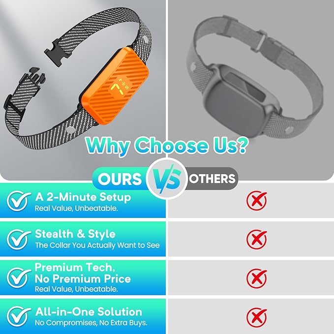 Dog Bark Collar for Large Medium Small Dogs, Effective No-Bark Collar, Smart Barking Collar, Rechargeable Bark Collar with 7-Level Sensitivity, 3 B & V Modes, Waterproof, Neon Orange