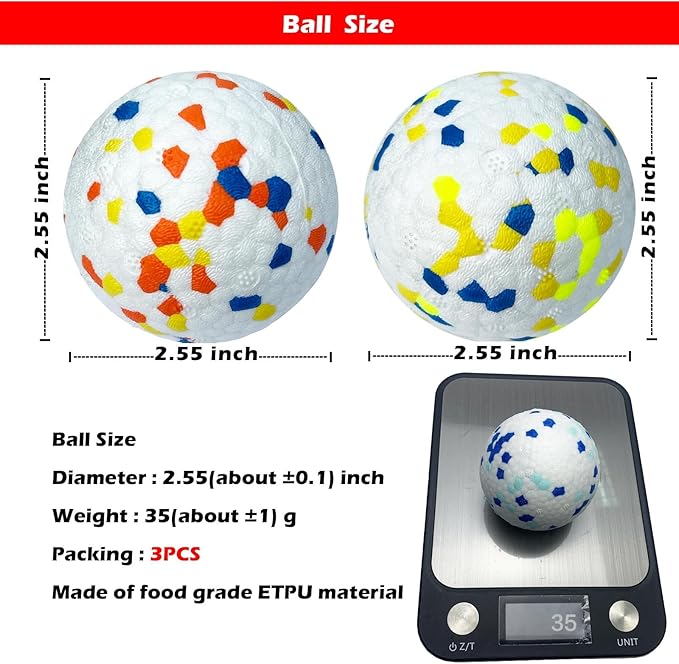 CAISHOW 3Pack Dog Ball Toys Indestructible Dog Ball Float On Water Fetch Bouncy Durable Solid Rubber Ball for Puppy Small and Medium Dogs Playing Toys (3Pcs-2.55'')