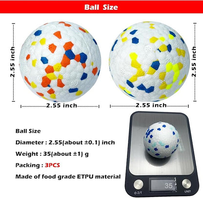CAISHOW 3Pack Dog Ball Toys Indestructible Dog Ball Float On Water Fetch Bouncy Durable Solid Rubber Ball for Puppy Small and Medium Dogs Playing Toys (3Pcs-2.55'')