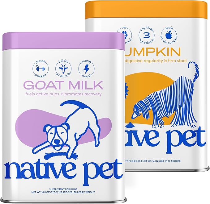 Native Pet Goat Milk Powder for Dogs (120 Scoops) & Pumpkin Powder for Dogs (60 Scoops) - Organic Goat Milk Food Topper for a Healthy Digestive System & Organic Pumpkin Fiber